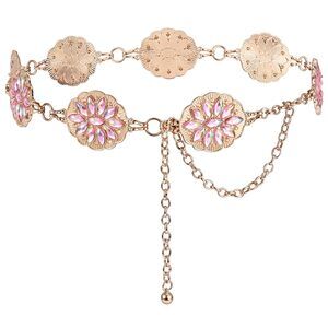 9156 Concho Belt For Women, Bling Pink Rhinestone Western Cowgirl Waist Chain